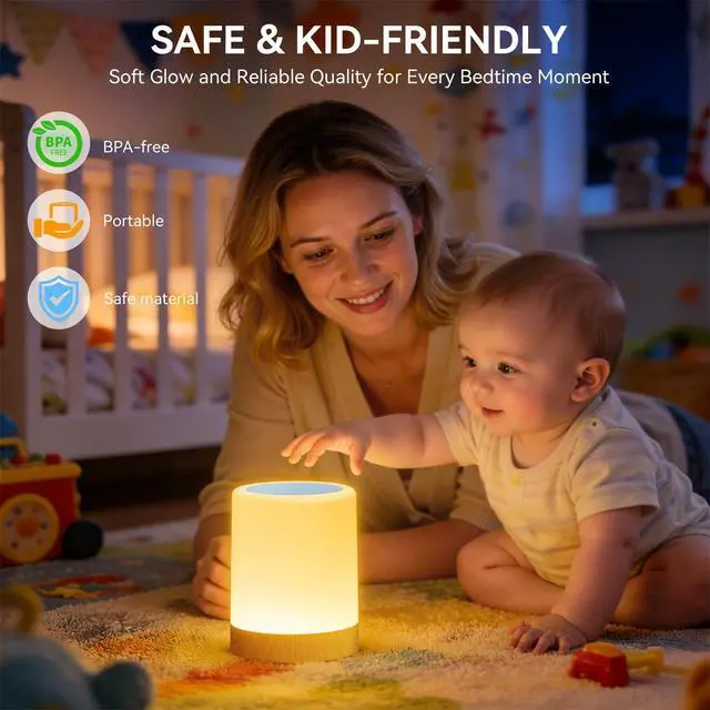 Alt view image 7 of 7 - Night Light for Baby Nursery, Rechargeable Touch Bedside Lamp with Remote, 13 Colors 5 Brightness Adjustable, 1/2/4/6H Timer, Portable Kids Night Light for Bedroom, Bathroom, Camping