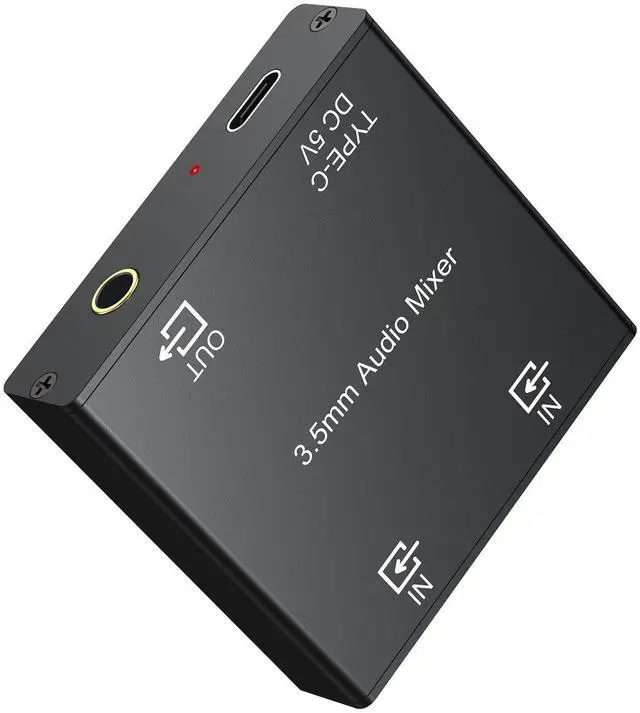 Main image of 3.5mm Audio Mixer, 2-Channel Active Stereo Audio Mixer with Gold-Plated Connectors, Dual Input to Single Output, USB-C Powered, Plug & Play for PC, Phone, Tablet, MP3, Echo Dot