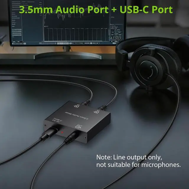 Alt view image 4 of 7 - 3.5mm Audio Mixer, 2-Channel Active Stereo Audio Mixer with Gold-Plated Connectors, Dual Input to Single Output, USB-C Powered, Plug & Play for PC, Phone, Tablet, MP3, Echo Dot