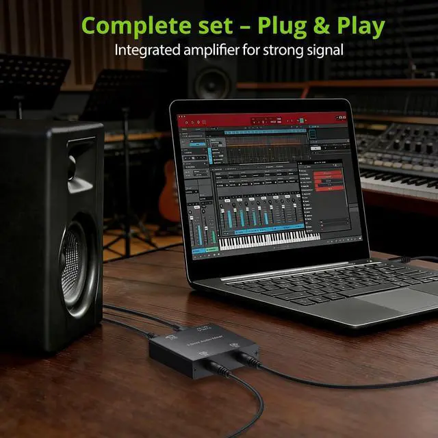 Alt view image 6 of 7 - 3.5mm Audio Mixer, 2-Channel Active Stereo Audio Mixer with Gold-Plated Connectors, Dual Input to Single Output, USB-C Powered, Plug & Play for PC, Phone, Tablet, MP3, Echo Dot