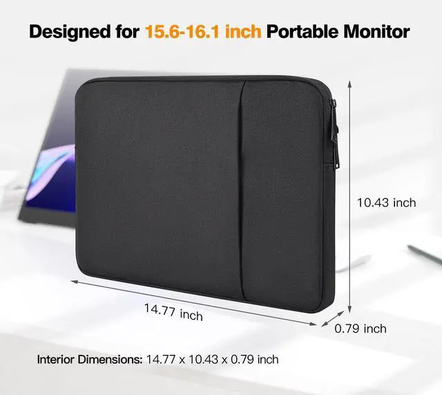 Alt view image 2 of 7 - Portable Monitor Case 15.6 16.1 inch, Padded Shockproof Carry Sleeve Bag for 15.6" 16.1" Portable Display Monitors, Water-Resistant Laptop Bag Cover with Accessory Pocket -Black