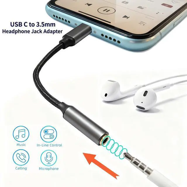 Alt view image 2 of 6 - 3.5mm Headphone Jack Adapter,Type-C to Aux Audio Female Adapter