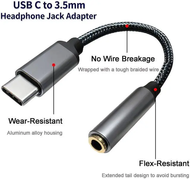 Alt view image 3 of 6 - 3.5mm Headphone Jack Adapter,Type-C to Aux Audio Female Adapter