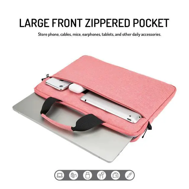 Alt view image 2 of 6 - 14-15 Inch Laptop Sleeve Bag Carrying Case Protective Computer Cover with Handle Shoulder Strap Compatible with 15 inch MacBook Air M5 M4 M3 M2 Acer ASUS HP Surface Dell Chromebook, Pink