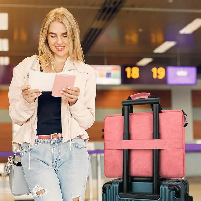 Alt view image 6 of 6 - 14-15 Inch Laptop Sleeve Bag Carrying Case Protective Computer Cover with Handle Shoulder Strap Compatible with 15 inch MacBook Air M5 M4 M3 M2 Acer ASUS HP Surface Dell Chromebook, Pink