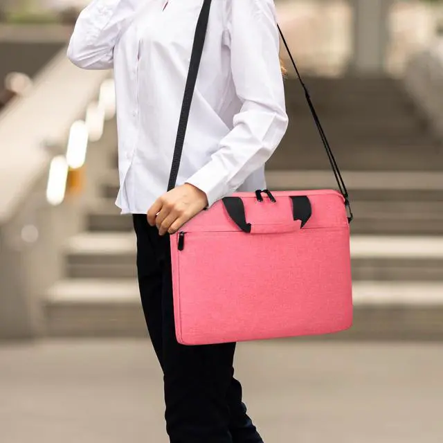 Alt view image 5 of 6 - 14-15 Inch Laptop Sleeve Bag Carrying Case Protective Computer Cover with Handle Shoulder Strap Compatible with 15 inch MacBook Air M5 M4 M3 M2 Acer ASUS HP Surface Dell Chromebook, Pink