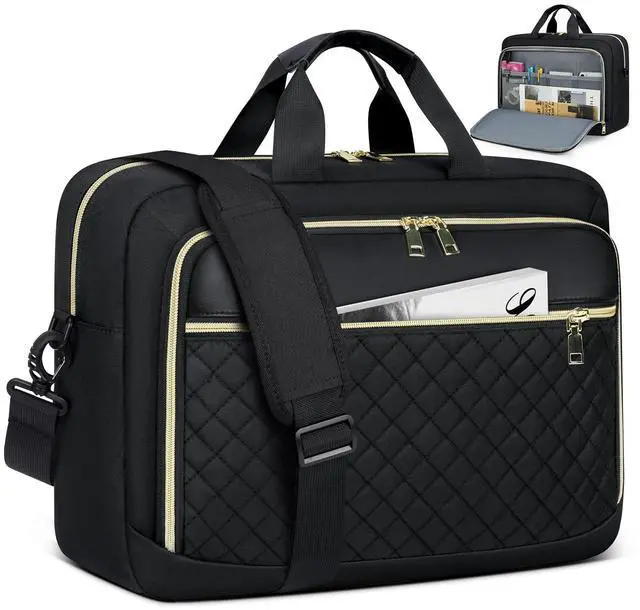 Main image of Laptop Bag 17.3 Inch Laptop Briefcase for Women Men Waterproof Shoulder Messenger Bag Large Computer Bag for Business Office Work College, Black