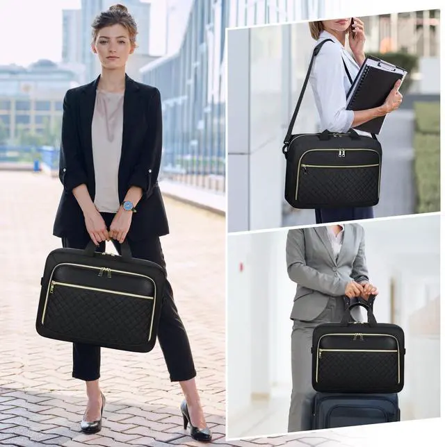 Alt view image 2 of 6 - Laptop Bag 17.3 Inch Laptop Briefcase for Women Men Waterproof Shoulder Messenger Bag Large Computer Bag for Business Office Work College, Black