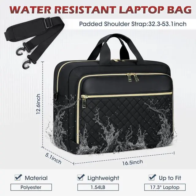 Alt view image 3 of 6 - Laptop Bag 17.3 Inch Laptop Briefcase for Women Men Waterproof Shoulder Messenger Bag Large Computer Bag for Business Office Work College, Black