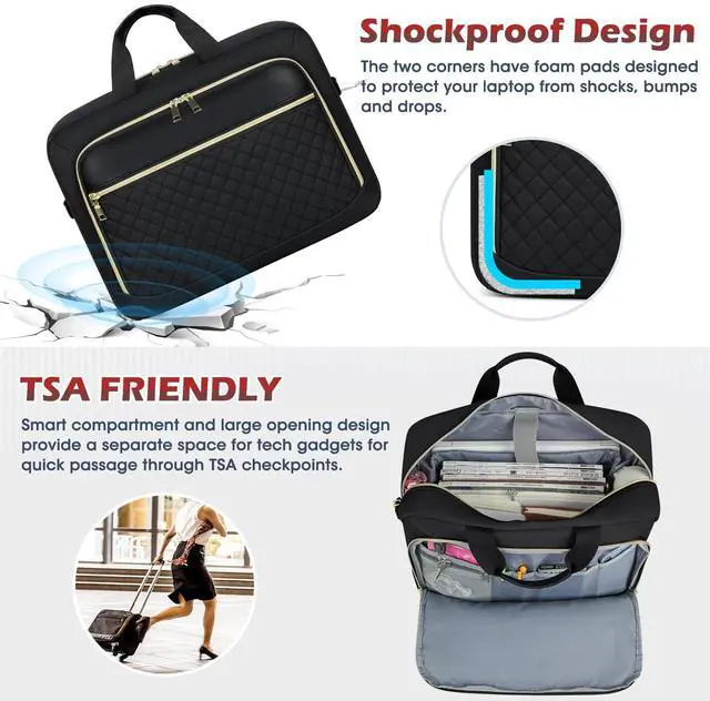 Alt view image 5 of 6 - Laptop Bag 17.3 Inch Laptop Briefcase for Women Men Waterproof Shoulder Messenger Bag Large Computer Bag for Business Office Work College, Black