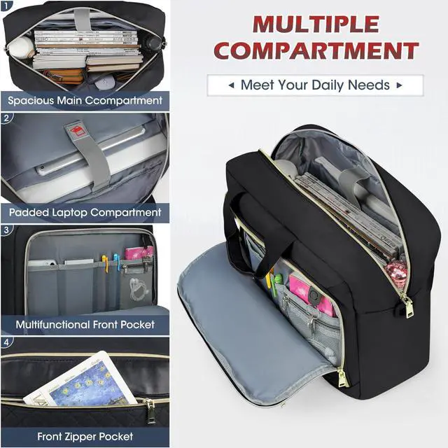Alt view image 4 of 6 - Laptop Bag 17.3 Inch Laptop Briefcase for Women Men Waterproof Shoulder Messenger Bag Large Computer Bag for Business Office Work College, Black