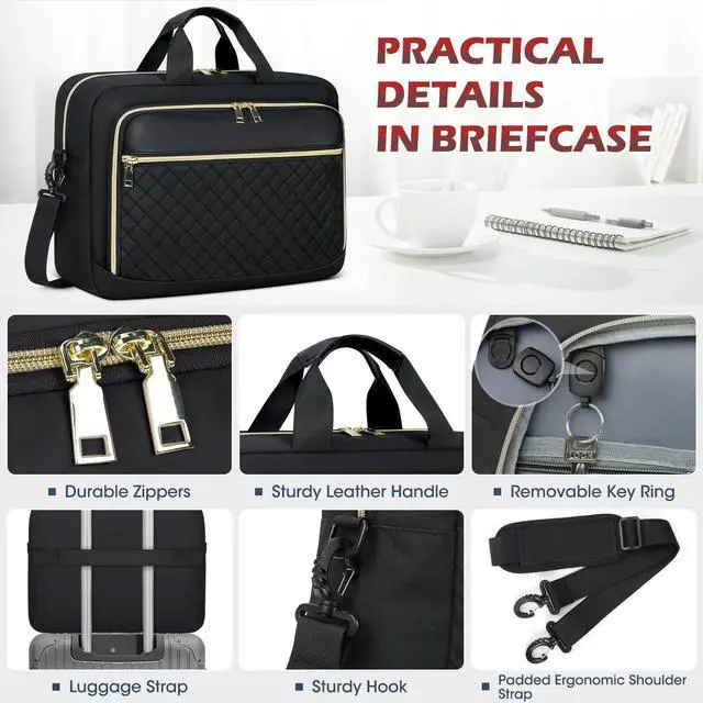 Alt view image 6 of 6 - Laptop Bag 17.3 Inch Laptop Briefcase for Women Men Waterproof Shoulder Messenger Bag Large Computer Bag for Business Office Work College, Black
