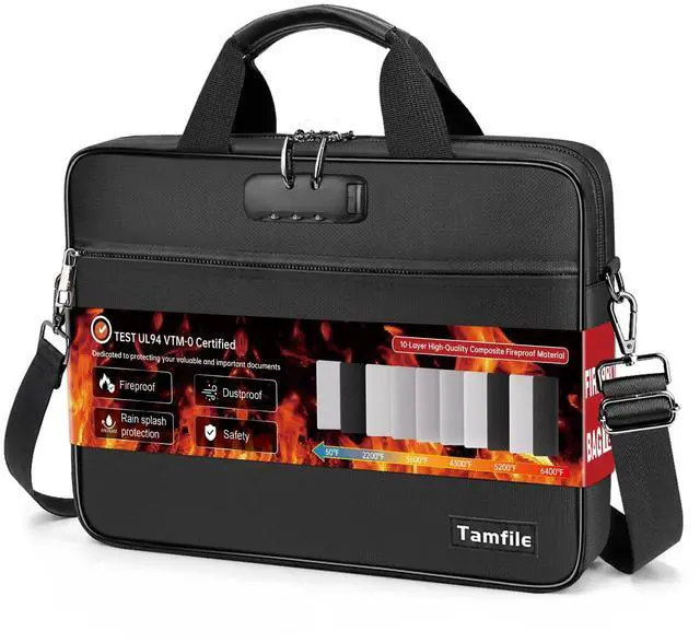 Main image of Laptop Bag, 14 inch Fireproof Safe Messenger Bag for Laptop or Tablet, Computer Bag Safe Storage with Shoulder Strap and Handle, Shoulder Bag Carrying Case for Travel, Office, Home, Black