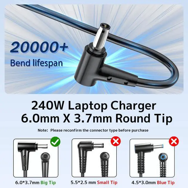 Alt view image 2 of 7 - 200W ADP-200JB D Laptop Charger Compatible with ASUS TUF Gaming A15 F15 A17 F17 FA506 FA507 FA707 Dash 15 FX516 FX517 ROG Strix G15 G17 G513 G713 Zephyrus G15 Zenbook Adapter (Round Tip 6.0×3.7mm)