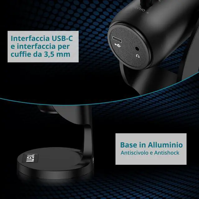 Alt view image 5 of 7 - USB Condenser Microphone for Computer Plug & Play PC Mic with Echo Mic Gain, Volume Control, and Mute Button Cardioid Polar Pattern, Noise Cancelling, Headphone Output for Gaming, Streaming