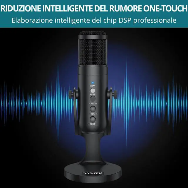 Alt view image 4 of 7 - USB Condenser Microphone for Computer Plug & Play PC Mic with Echo Mic Gain, Volume Control, and Mute Button Cardioid Polar Pattern, Noise Cancelling, Headphone Output for Gaming, Streaming