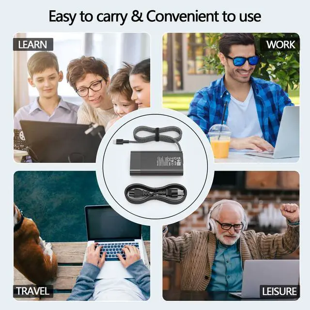 Alt view image 7 of 7 - 90W USB C Laptop Charger Compatible with HP Envy 17 X360 17.3" 16 16" 15.6" 2-in-1 Touchscreen 17-cw0097nr 17-cw0023dx Eitebook Charger for Laptop 904144-850 Type-C Power Adapter Replacement