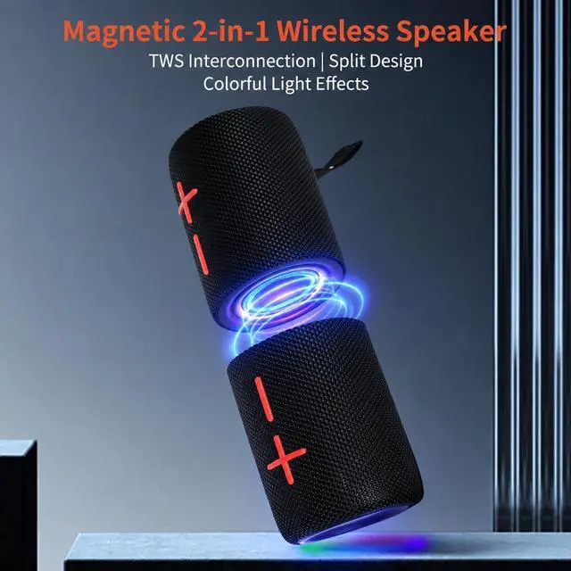 Alt view image 2 of 7 - 2 in 1 Magnetic Dual Splittable Bluetooth Speaker, IPX6 Waterproof Split Portable Wireless Speaker with 20W Loud Stereo Sound, Bluetooth V5.3, 24H Playtime, Multiple pairing for Home,Outdoor or Travel