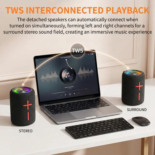 Alt view image 3 of 7 - 2 in 1 Magnetic Dual Splittable Bluetooth Speaker, IPX6 Waterproof Split Portable Wireless Speaker with 20W Loud Stereo Sound, Bluetooth V5.3, 24H Playtime, Multiple pairing for Home,Outdoor or Travel