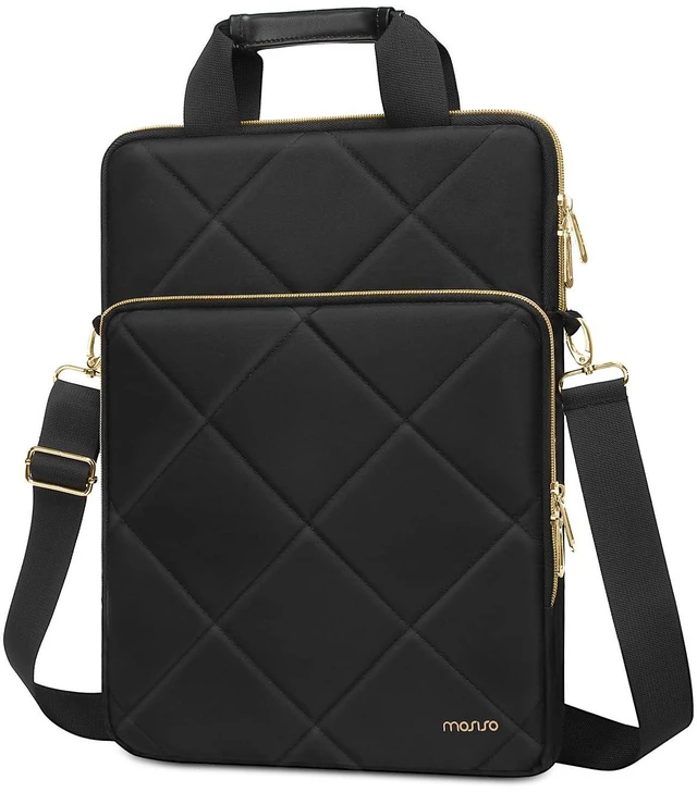 Main image of Vertical Laptop Bag,15-16 inch Computer Bags Compatible with MacBook Pro 16 inch/Air 15, HP Dell Asus Lenovo,Rhombus Quilted Laptop Shoulder Bag with Trolley Sleeve&Pocket&Handle, Black