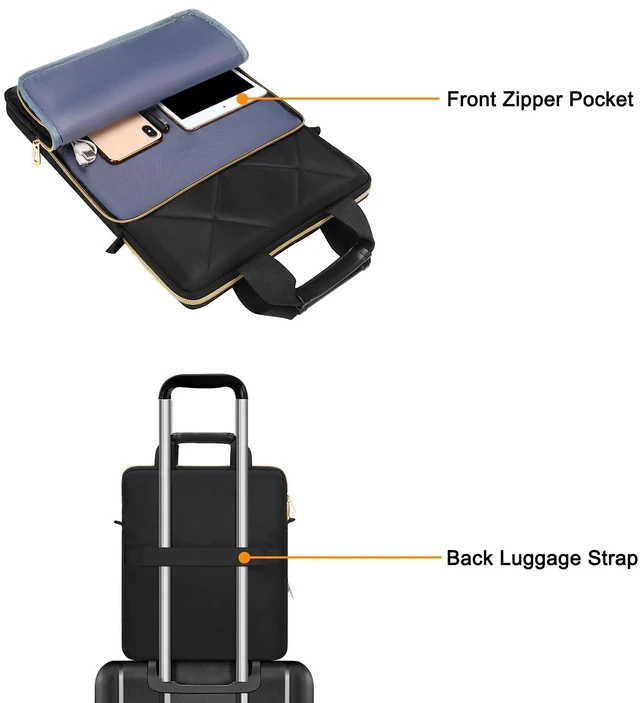 Alt view image 5 of 7 - Vertical Laptop Bag,15-16 inch Computer Bags Compatible with MacBook Pro 16 inch/Air 15, HP Dell Asus Lenovo,Rhombus Quilted Laptop Shoulder Bag with Trolley Sleeve&Pocket&Handle, Black