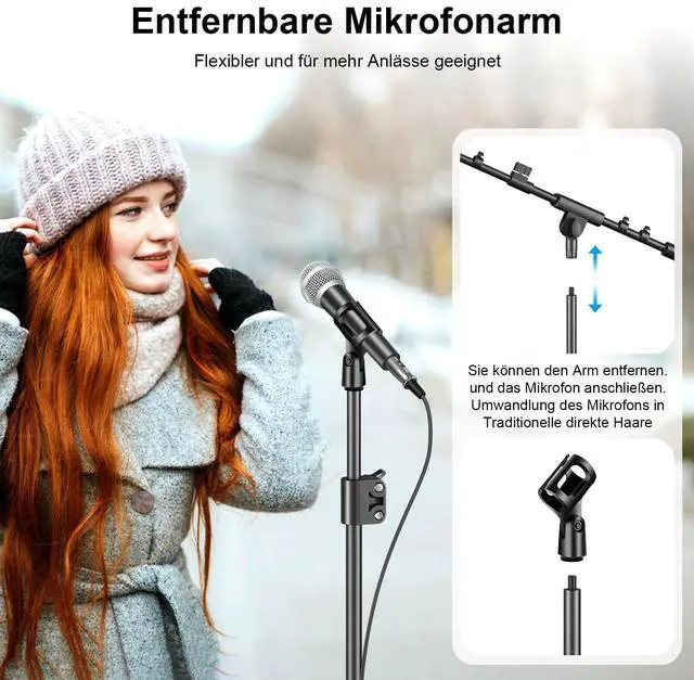 Alt view image 4 of 7 - Microphone Stand, Tripod Boom Arm Floor Mic Stand Height Adjustable Heavy Duty for Singing Podcast for Blue Yeti Shure SM58 SM48 Samson Q2U
