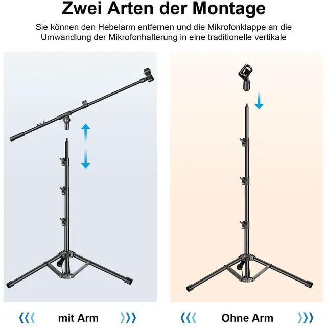 Alt view image 7 of 7 - Microphone Stand, Tripod Boom Arm Floor Mic Stand Height Adjustable Heavy Duty for Singing Podcast for Blue Yeti Shure SM58 SM48 Samson Q2U