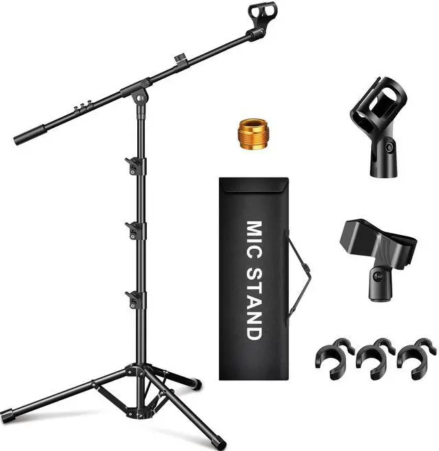 Main image of Microphone Stand, Tripod Boom Arm Floor Mic Stand Height Adjustable Heavy Duty for Singing Podcast for Blue Yeti Shure SM58 SM48 Samson Q2U