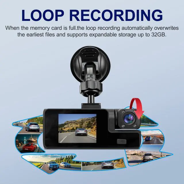 Alt view image 6 of 7 - 1080P 3 Channel Dash Cam Front and Rear Cabin Recording, 2.0" IPS Screen Camara para Carro, G-Sensor, Night Vision Loop Recording, Motion Detection, Heatproof, Electronics Max 64GB Support