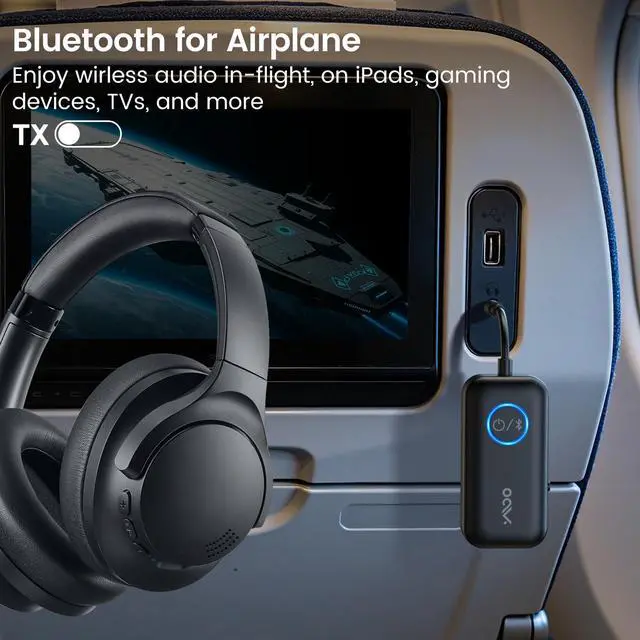 Alt view image 2 of 7 - B06T2 Airplane Bluetooth Adapter to 2 Headphones, Bluetooth Transmitter Receiver for TV with aptX-HD Low Latency, 3.5mm Aux Wireless Audio Adapter for Home Stereo/PC/Gym