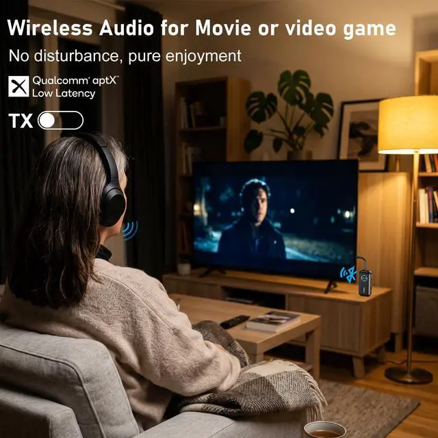 Alt view image 4 of 7 - B06T2 Airplane Bluetooth Adapter to 2 Headphones, Bluetooth Transmitter Receiver for TV with aptX-HD Low Latency, 3.5mm Aux Wireless Audio Adapter for Home Stereo/PC/Gym