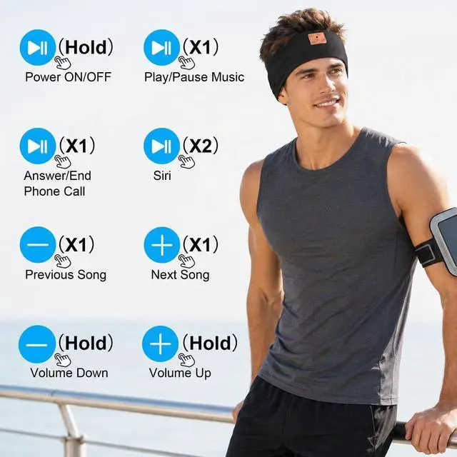 Alt view image 6 of 6 - 2-Pack Sleeping Headphones Wireless Bluetooth 5.4, Headband Headphones with Ultra-Thin Speakers, Bluetooth Headband for Side Sleepers, Running, Workout, Insomniac, Travel, MeditationBlack&Grey