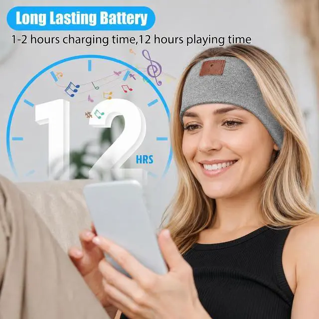 Alt view image 4 of 6 - 2-Pack Sleeping Headphones Wireless Bluetooth 5.4, Headband Headphones with Ultra-Thin Speakers, Bluetooth Headband for Side Sleepers, Running, Workout, Insomniac, Travel, MeditationBlack&Grey