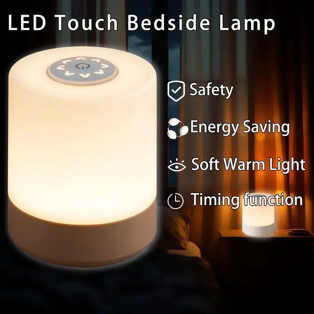 Alt view image 2 of 6 - Touch Bedside Lamp, Portable Night Light, 3-Color Dimmable LED, USB Rechargeable with Remote & Timer for Bedroom, Nursery, Camping (A-Light-Touch&Remote)
