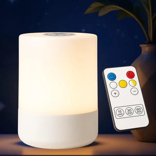 Main image of Touch Bedside Lamp, Portable Night Light, 3-Color Dimmable LED, USB Rechargeable with Remote & Timer for Bedroom, Nursery, Camping (A-Light-Touch&Remote)