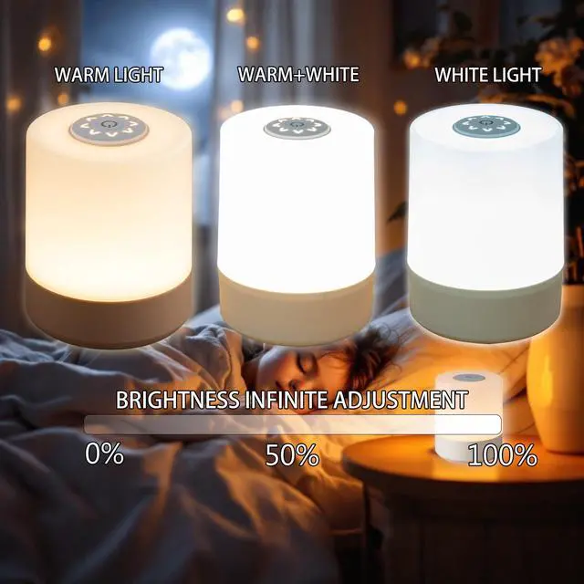 Alt view image 3 of 6 - Touch Bedside Lamp, Portable Night Light, 3-Color Dimmable LED, USB Rechargeable with Remote & Timer for Bedroom, Nursery, Camping (A-Light-Touch&Remote)