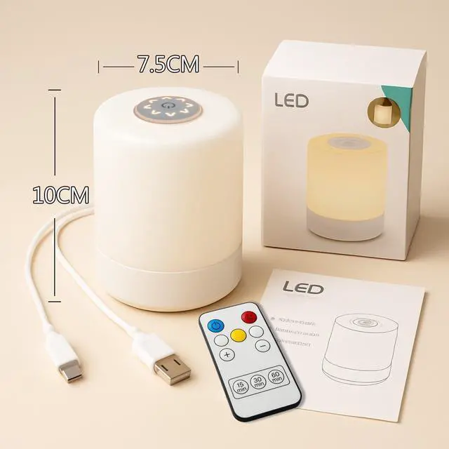 Alt view image 6 of 6 - Touch Bedside Lamp, Portable Night Light, 3-Color Dimmable LED, USB Rechargeable with Remote & Timer for Bedroom, Nursery, Camping (A-Light-Touch&Remote)