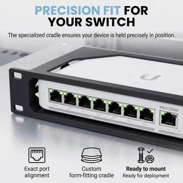 Alt view image 3 of 7 - 1U Server Rack Mount for UniFi Switch Lite 8 PoE Secure 19-Inch Shelf Bracket | Snap-in Design No Tools Required | Home Lab and IT Closet Network Organizer