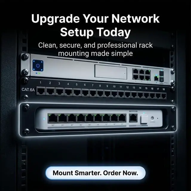 Alt view image 7 of 7 - 1U Server Rack Mount for UniFi Switch Lite 8 PoE Secure 19-Inch Shelf Bracket | Snap-in Design No Tools Required | Home Lab and IT Closet Network Organizer
