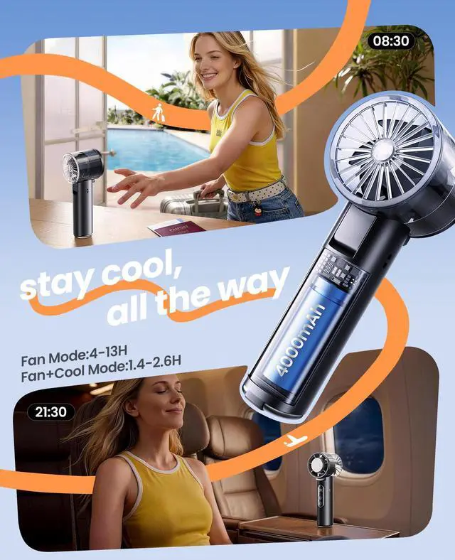 Alt view image 5 of 7 - Handheld Fan with Ice Cooler, 13H Runtime, 16000RPM Turbo Motor, 100-Speed, 4000mAh Rechargeable Personal Fan, Portable Mini Hand Fan for Travel Outdoor Makeup Black