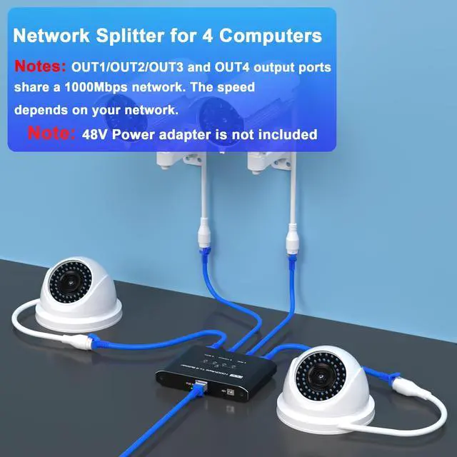 Alt view image 2 of 7 - PoE Switch 1 in 4 Out, 4 Port Gigabit PoE Splitter, Ethernet Splitter, Non-PoE to PoE Adapter, Supplies POE(15.4W) or PoE+ (30W), Plug & Play, Distance Up to 328Ft. PoE+ Splitter for Cat5e/6/7/8 Cable