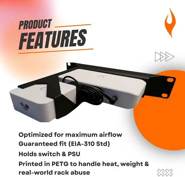 Alt view image 3 of 6 - 10" Network Rack Mount Compatible with UniFi Lite 8 PoE Switch Ubiquiti USW-LITE-8-POE 52W (Black)