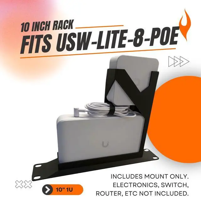 Alt view image 5 of 6 - 10" Network Rack Mount Compatible with UniFi Lite 8 PoE Switch Ubiquiti USW-LITE-8-POE 52W (Black)