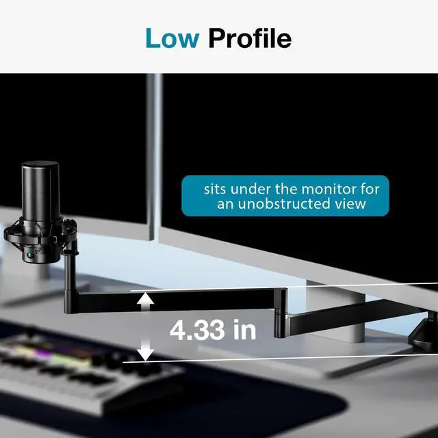 Alt view image 2 of 7 - Low Profile Mic Arm, 360° Rotatable Microphone Arm Stand Foldable Desk Mic Boom Arm for Fifine AM8 K669B Blue Yeti HyperX QuadCast SoloCast AT2020 and Other Mics