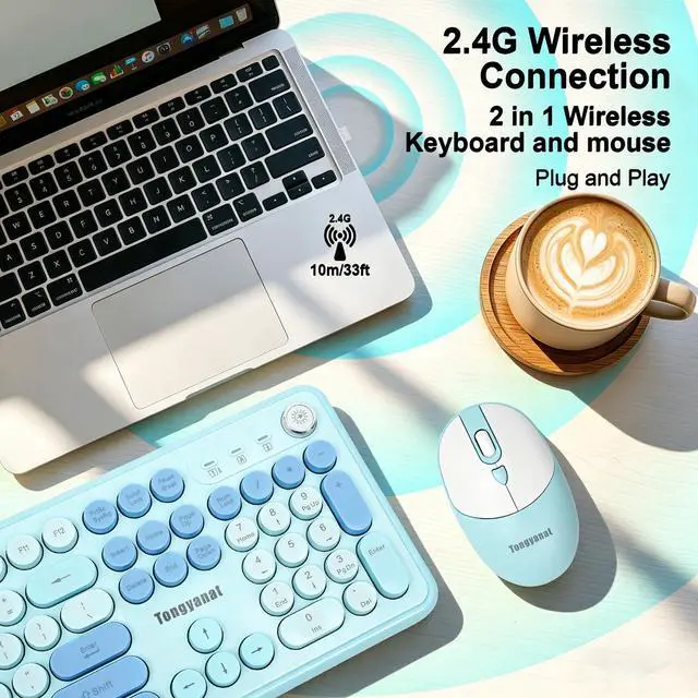 Alt view image 2 of 6 - Wireless Keyboard and Mouse Combo, 2.4G Full-Size Keyboard Mouse Set, Plug & Play, Quiet Click, Ergonomic Design, Compatible with Windows, Mac, Laptop, Desktop, Computer (T801A-Blue)