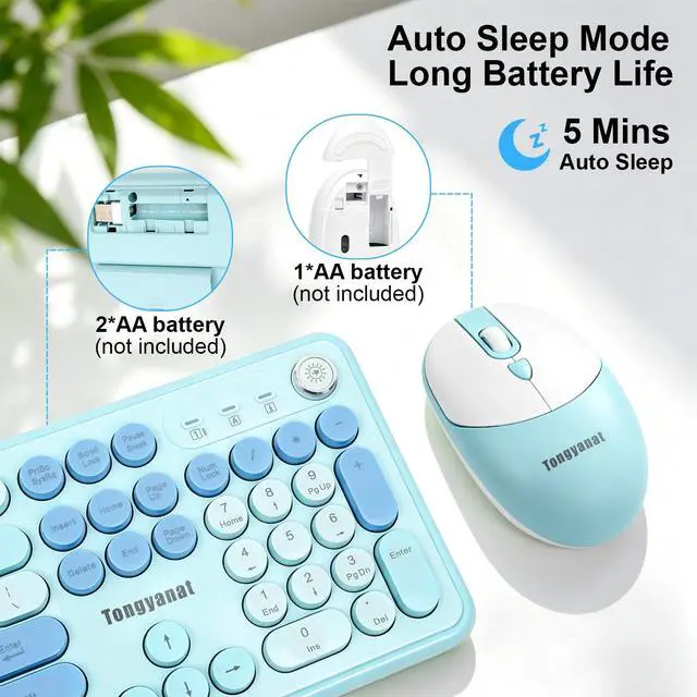 Alt view image 5 of 6 - Wireless Keyboard and Mouse Combo, 2.4G Full-Size Keyboard Mouse Set, Plug & Play, Quiet Click, Ergonomic Design, Compatible with Windows, Mac, Laptop, Desktop, Computer (T801A-Blue)
