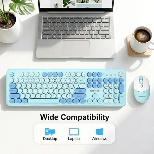 Alt view image 6 of 6 - Wireless Keyboard and Mouse Combo, 2.4G Full-Size Keyboard Mouse Set, Plug & Play, Quiet Click, Ergonomic Design, Compatible with Windows, Mac, Laptop, Desktop, Computer (T801A-Blue)