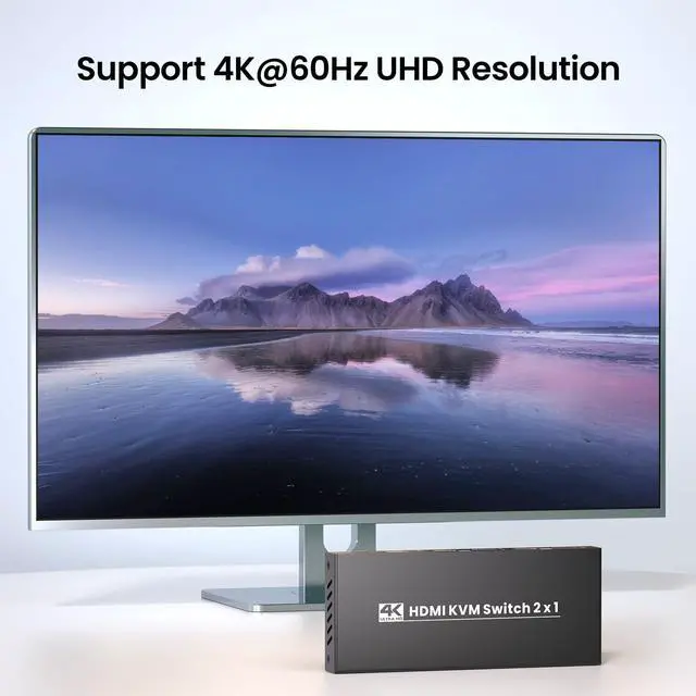 Alt view image 3 of 7 - 2 Port HDMI KVM Switch, USB 3.0 4K60Hz KVM Switch 1 Monitor 2 Computers for 2 PCs Share 1 Monitor and 1 Set of Keyboard Mouse, 4 USB 3.0 Ports for Peripheral