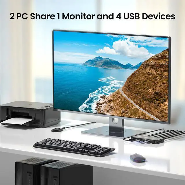 Alt view image 2 of 7 - 2 Port HDMI KVM Switch, USB 3.0 4K60Hz KVM Switch 1 Monitor 2 Computers for 2 PCs Share 1 Monitor and 1 Set of Keyboard Mouse, 4 USB 3.0 Ports for Peripheral