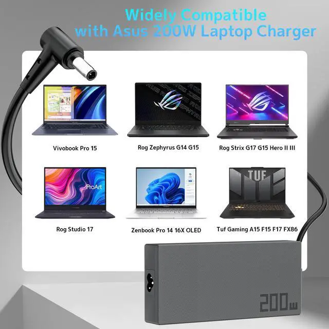 Alt view image 5 of 7 - Charger 200W 20V 10A Replacement for Asus Gaming Laptop, Zephyrus G15 F17 GA503 GA503QR GA503RM Tuf A15 F15 Zenbook Rog Strix G17 G15 Hero II III Vivobook ADP-200JB D Power Supply Cord AC Adapter